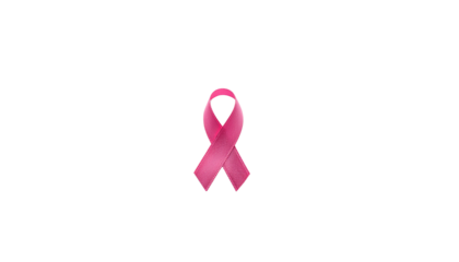 A small pink breast cancer awareness ribbon symbol is displayed against a plain white background in this image product shot isolated