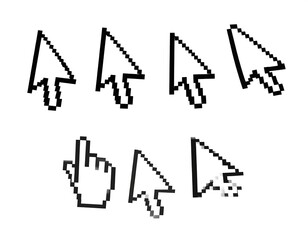 Pixelated cursor icons in various forms, on white background