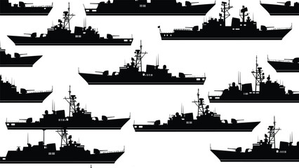 Military warship silhouettes, naval destroyer fleet, battleship illustration, maritime defense vessels, combat ship collection, navy patrol boats for strategic artwork © Ashadujjaman