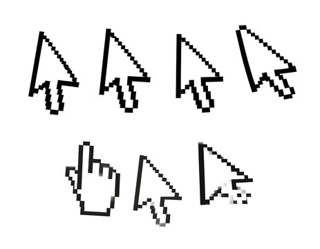 Pixelated cursor icons in various forms, on white background - Powered by Adobe