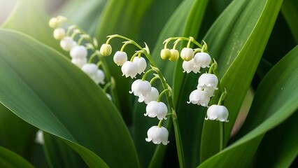 Lily of the valley flowers blooming.