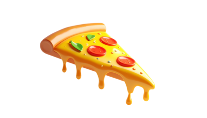 Delicious slice of pizza with melted cheese, pepperoni and basil on black