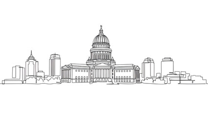 United States Capitol Building Skyline Sketch Isolated on White