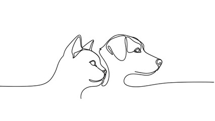Dog and Cat Continuous Line Art Friendship Illustration