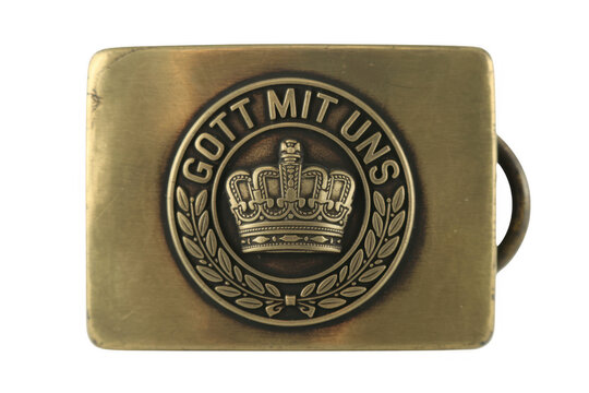 Antique brass buckle with crown emblem antique buckle isolated on a transparent background
