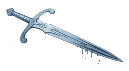 Bloodied sword with Celtic sword fantasy sword isolated on a transparent background