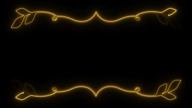 Gold neon frame. Floral border glow. Luxury motion art. Elegant vines bg. Shining leaf video. Golden glow effect. Ornate neon lines. Minimalist floral. Premium black gold. Glowing swirl loop.
