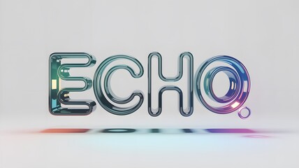 3d typography of the word echo in shiny metallic letters on a reflective surface with colorful