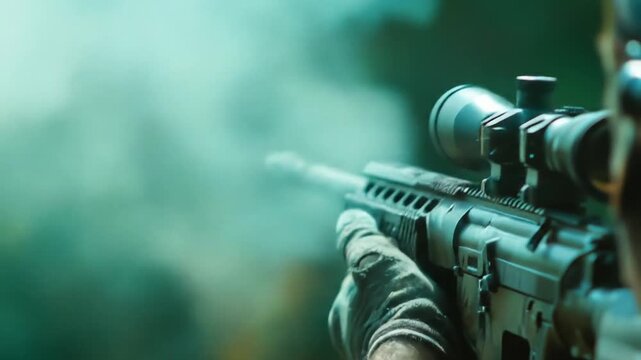 Sniper Rifle in Action - Precision Shooting and Tactical Focus.