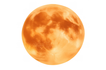 Full orange moon illuminating the night sky, a celestial body glowing with a mystical light, transparent background
