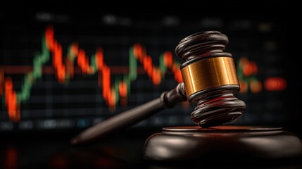Professional Detailed Gavel with Stock Chart Background in Dark Setting Finance