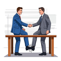 Businessmen Shaking Hands While Kicking Under Table Betrayal Concept
