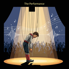 Marionette Puppet Taking Bow on Stage under Spotlight Concept