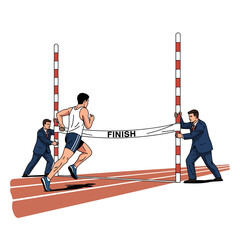 Businessmen Moving Finish Line to Sabotage Runner Race Concept