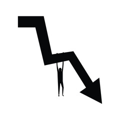 Man Holding Falling Arrow Business Crisis Concept Flat Illustration