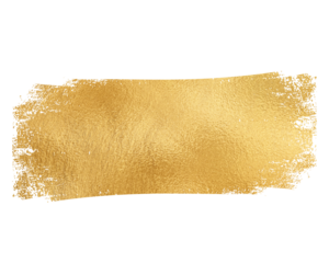 Realistic gold brush stroke texture with scattered glitter on transparent background