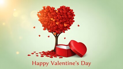 Valentine's day wishes with heart tree and gift box