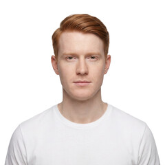 Obraz premium Portrait of a Young Ginger Man on White Background