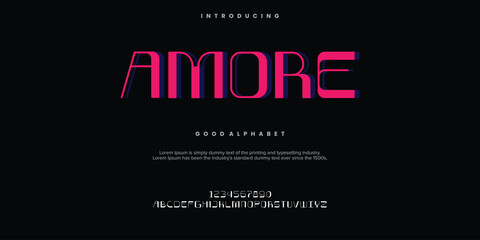 Amore alphabet font. typography font and with numbers. vector illustration