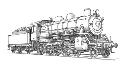 Detailed illustration of a vintage steam locomotive showcasing its classic design silhouette © Jewel