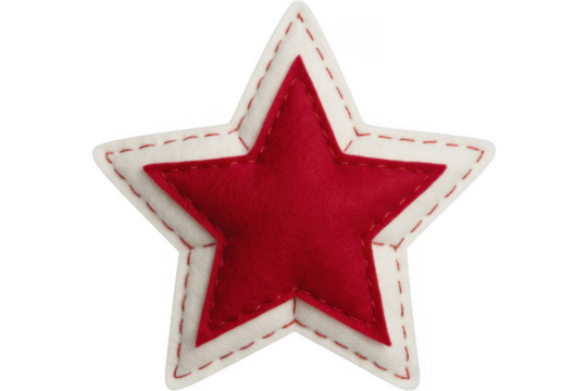 Red star on white background with stitching white star background isolated on a transparent background - Powered by Adobe
