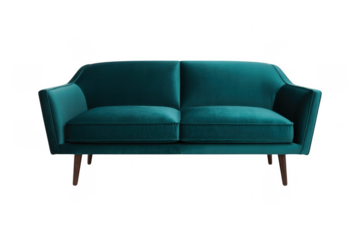 Teal couch with wooden legs green couch velvet couch isolated on a transparent background