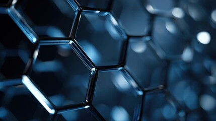 Abstract blue hexagonal pattern with bokeh effect