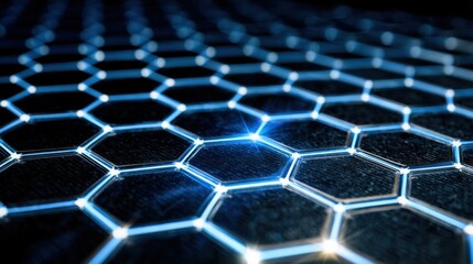 Abstract blue hexagonal grid glowing with light