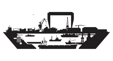 A striking urban port cityscape with industrial structures and ships a dramatic silhouette © Jewel