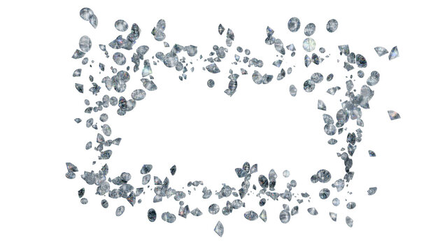Luxury scattered diamonds background: High density brilliant cut gemstones with vivid prismatic dispersion - ACES 2.0 3D render.