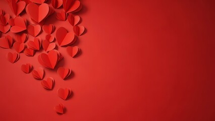 Red hearts falling on a vibrant red background