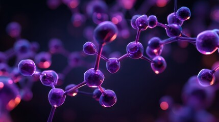 Abstract molecular structure glowing purple lights