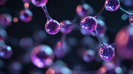 Abstract molecular structure glowing with purple light