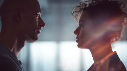 Intimate Moment of Two People Facing Each Other