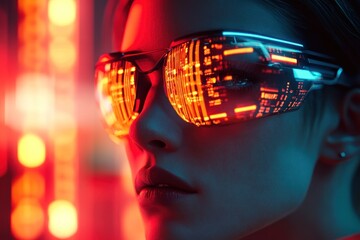 Person in futuristic eyewear with colorful lighting