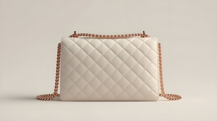 Cream quilted ladies laptop bag with subtle logo detail, elegant luxury style, feminine professional accessory, isolated clean background.