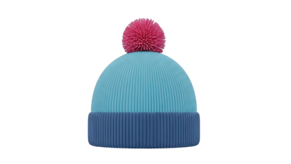 Blue Beanie with Pink Pom-Pom