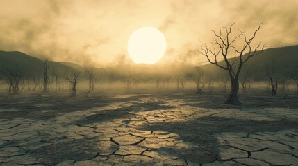 Sunlit landscape with trees and water