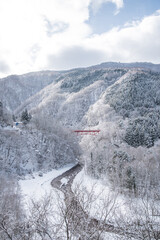 雪景色と赤い橋