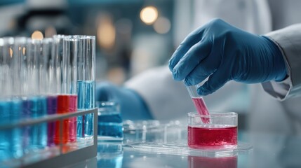 Scientist handling test tubes with colorful liquids