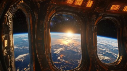 View from spacecraft window earth horizon