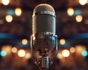 Vintage microphone close up bokeh background
