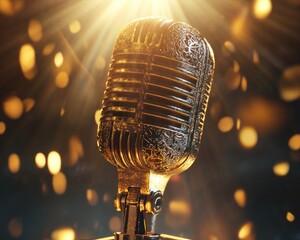 Vintage microphone illuminated stage performance