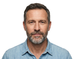 Fototapeta premium Mature Man Portrait on White: Confidence and Authenticity