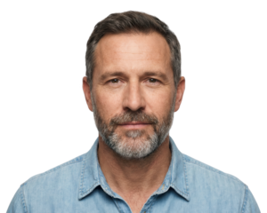 Mature Man Portrait on White: Confidence and Authenticity