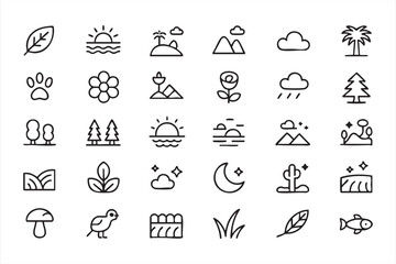 Naklejka premium Outdoor Nature Icons for Travel, Environment, Ecology and Scenic Concepts