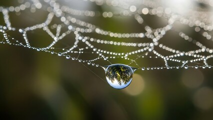 Water Droplet on Spider Web Closeup.