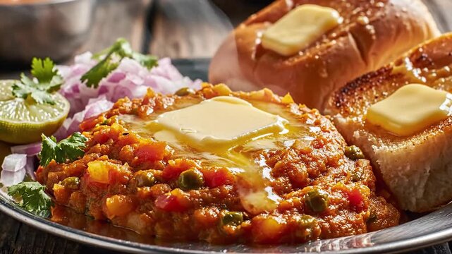 Close up of a flavorful dish with bread and vegetables on a plate