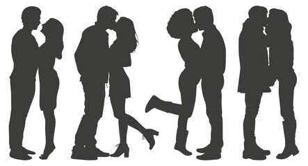 Romantic Couple Silhouettes. Love and Affection Vector Illustration Collection.