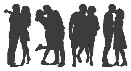 Romantic Couple Silhouettes. Love and Affection Vector Illustration Collection.